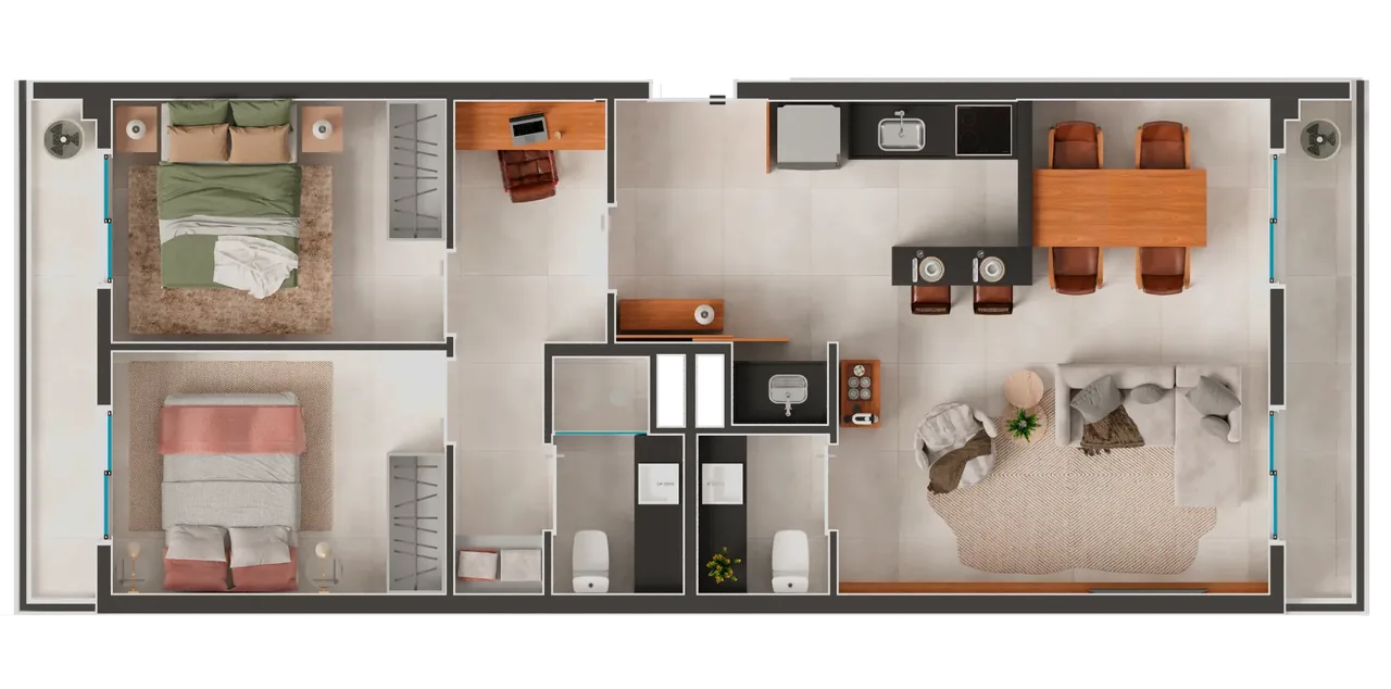 Planta do apartamento de 72 m² do Ferreira Liv